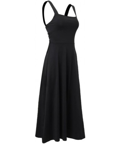 Women Summer Tank Midi Dress Chic Square Neck Spaghetti Strap Backless Maxi Dress Formal Cocktail Party Long Dress 123jy1blac...