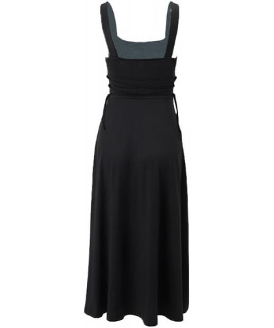 Women Summer Tank Midi Dress Chic Square Neck Spaghetti Strap Backless Maxi Dress Formal Cocktail Party Long Dress 123jy1blac...