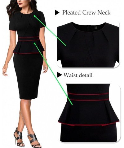 Womens Pleated Crew Neck Peplum Work Office Business Bodycon Sheath Dress Black With Red Piping-4 $22.09 Dresses