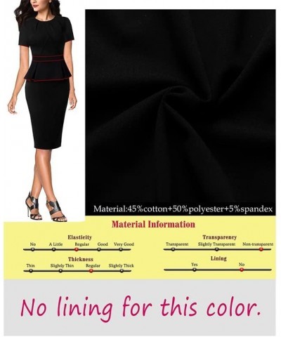 Womens Pleated Crew Neck Peplum Work Office Business Bodycon Sheath Dress Black With Red Piping-4 $22.09 Dresses