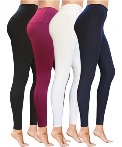 Bulk Buttery Soft Leggings for Women Tummy Control Womens Leggings high Waisted Yoga Pants for Women 4 Pack 1 Burgundy - 1 Wh...