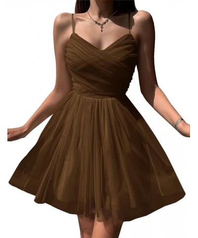 Tulle Homecoming Dresses for Teens 2023 Short Mini Party Dress Spaghetti Straps Sleeveless Cocktail Gowns. Brown $28.59 Dresses