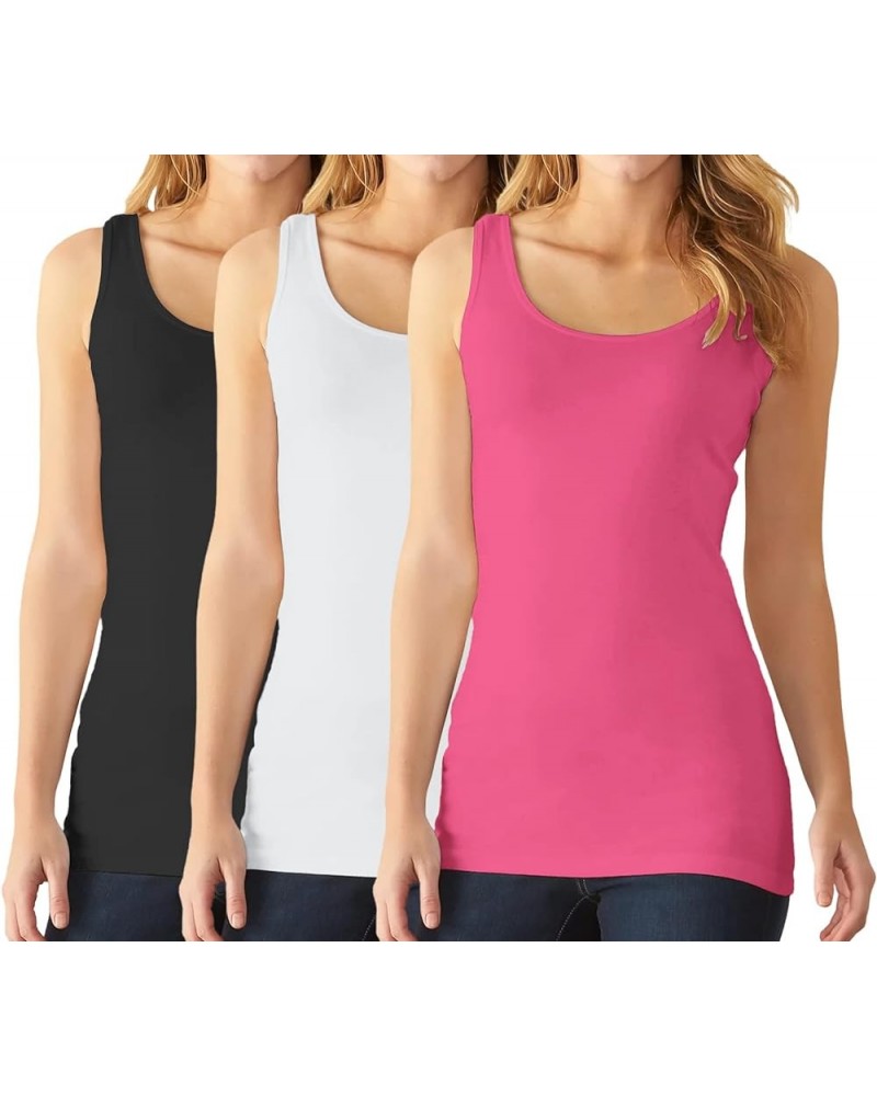 Long Tank Tops for Women Cotton Workout Shirts Yoga Tops Tunic Tank Top Undershirts 3 Packs Black+white+rose $20.16 Tanks