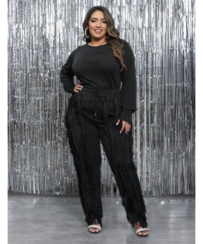 Women Plus Size 2 Piece Outfits Fringe Tassel Long Pants Set Sleeveless Tank Tops Clubwear A-black $28.79 Activewear