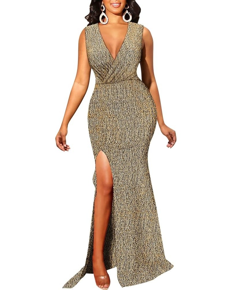 Formal Long Sleeve Dress for Women Sequin Bodycon Ruched Sparkly Dresses 0o Gold $13.49 Dresses