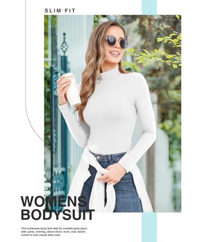 Womens Ribbed Long Sleevele Sleeveless Mock Turtle Neck Daily Stretchy Slim Fit Tops Bodysuit 02white $12.31 Lingerie