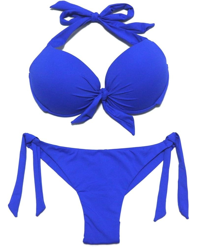 Womens Bikini Set Removable Padded Bikinis Top Push Up Swimwear Adjustable Side Tie Swimsuit Blue 14 $17.09 Swimsuits