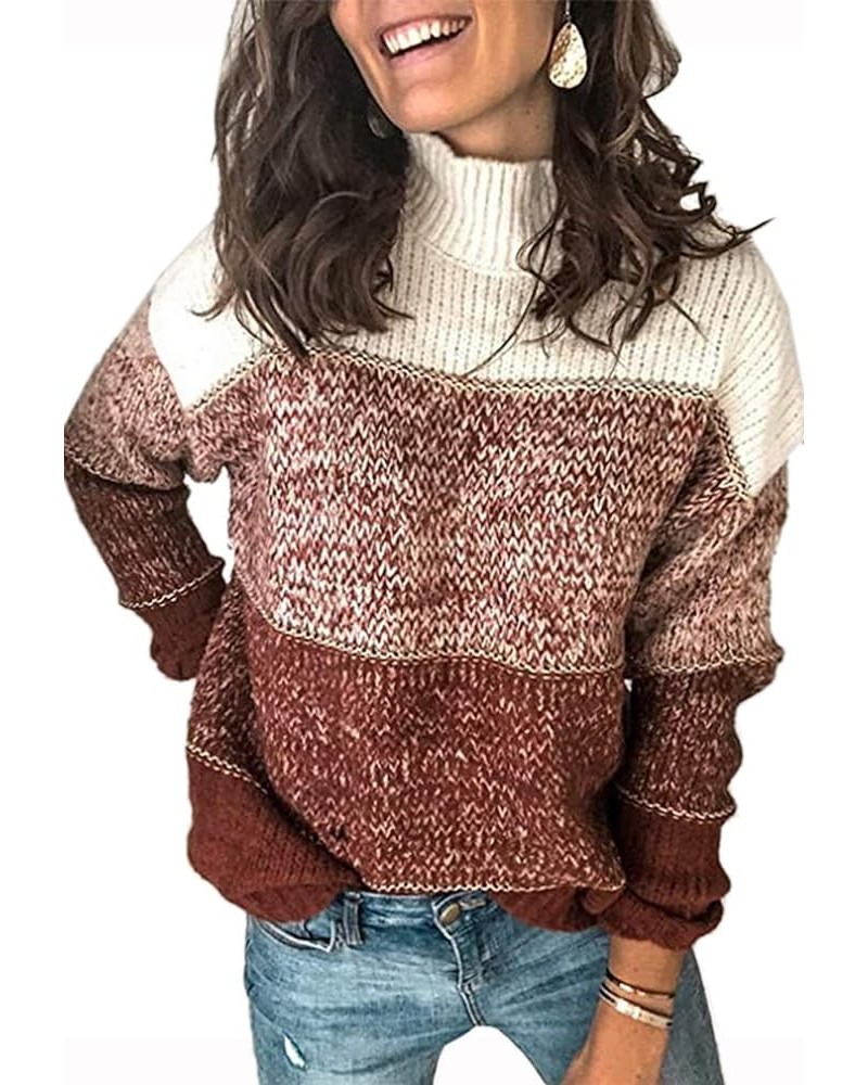 Women's Sweaters Casual Long Sleeve Crewneck Color Block Patchwork Pullover Knit Sweater Tops 2090 Wine Red $20.64 Sweaters