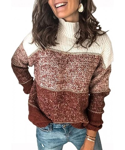 Women's Sweaters Casual Long Sleeve Crewneck Color Block Patchwork Pullover Knit Sweater Tops 2090 Wine Red $20.64 Sweaters