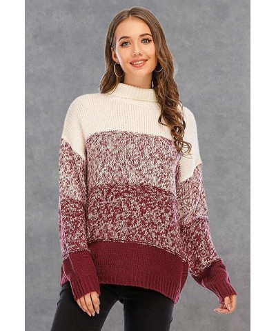 Women's Sweaters Casual Long Sleeve Crewneck Color Block Patchwork Pullover Knit Sweater Tops 2090 Wine Red $20.64 Sweaters