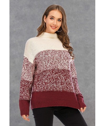 Women's Sweaters Casual Long Sleeve Crewneck Color Block Patchwork Pullover Knit Sweater Tops 2090 Wine Red $20.64 Sweaters