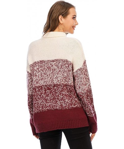 Women's Sweaters Casual Long Sleeve Crewneck Color Block Patchwork Pullover Knit Sweater Tops 2090 Wine Red $20.64 Sweaters