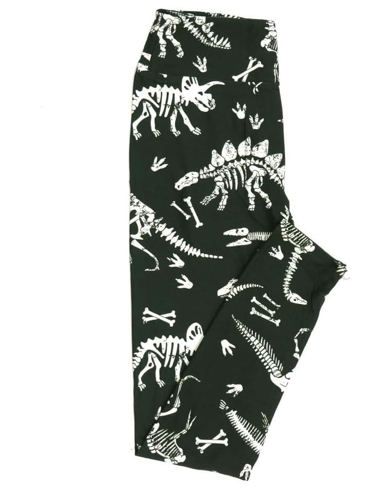 One Size OS Dinosaurs Triceratops Stegosaurus Bones Green White Leggings fits Adult Women Sizes 2-10 4474-A5 $19.32 Leggings