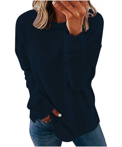 Fall Sweatshirts For Women Round Neck Tops Cotton Shirts Casual Fashion Shirt Tops Women's Casual Long Sleeve Tops 6-navy $11...