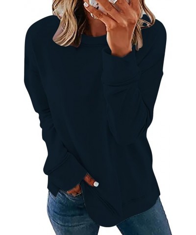 Fall Sweatshirts For Women Round Neck Tops Cotton Shirts Casual Fashion Shirt Tops Women's Casual Long Sleeve Tops 6-navy $11...