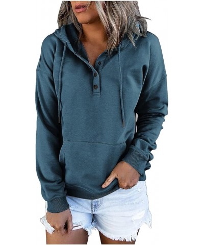 Hoodies For Women,2023 Casual Long Sleeve Drawstring Sweatshirt Lightweight Button Down Loose Fit Pullover D-navy $9.15 Activ...