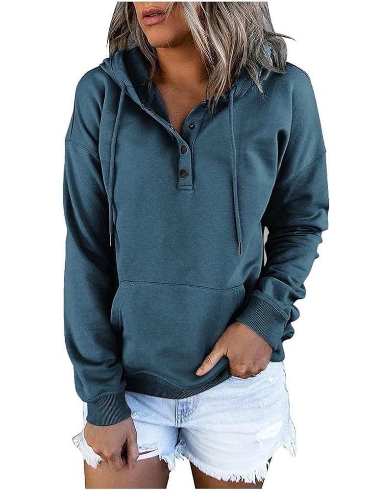 Hoodies For Women,2023 Casual Long Sleeve Drawstring Sweatshirt Lightweight Button Down Loose Fit Pullover D-navy $9.15 Activ...