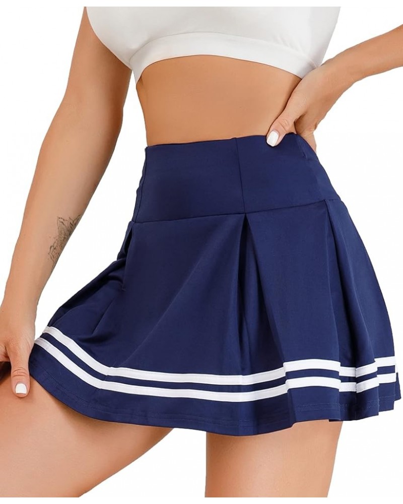 Women's Active Skort Athletic Stretchy Pleated Tennis Skirt for Running Golf Workout Navy-stripe $12.00 Skorts