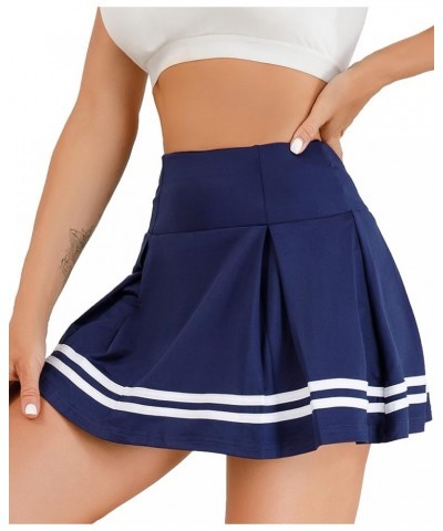 Women's Active Skort Athletic Stretchy Pleated Tennis Skirt for Running Golf Workout Navy-stripe $12.00 Skorts