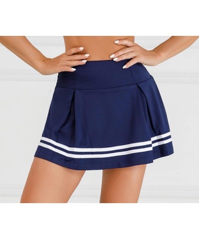 Women's Active Skort Athletic Stretchy Pleated Tennis Skirt for Running Golf Workout Navy-stripe $12.00 Skorts