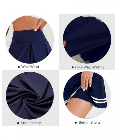 Women's Active Skort Athletic Stretchy Pleated Tennis Skirt for Running Golf Workout Navy-stripe $12.00 Skorts