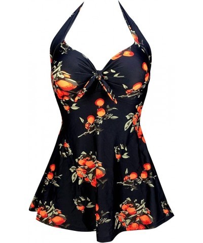 Vintage Sailor Pin Up Swimsuit Retro One Piece Skirtini Cover Up Swimdress(FBA) Black Tangerine $20.05 Swimsuits