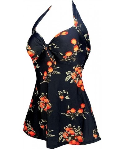 Vintage Sailor Pin Up Swimsuit Retro One Piece Skirtini Cover Up Swimdress(FBA) Black Tangerine $20.05 Swimsuits