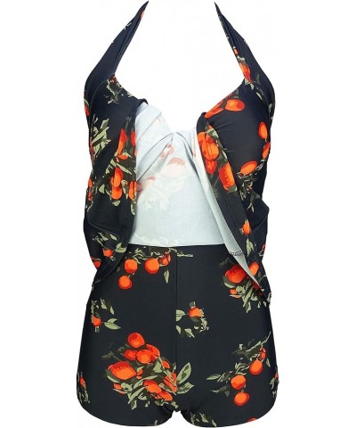 Vintage Sailor Pin Up Swimsuit Retro One Piece Skirtini Cover Up Swimdress(FBA) Black Tangerine $20.05 Swimsuits