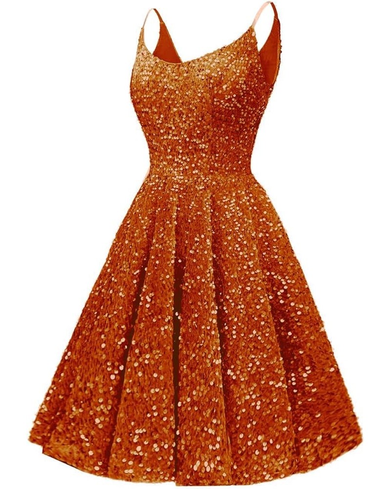 Sequin Homecoming Dresses for Teens Short Prom Dresses 2024 Sparkly Cocktail Party Gown Burnt Orange $25.20 Dresses