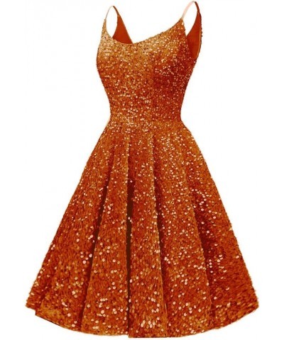 Sequin Homecoming Dresses for Teens Short Prom Dresses 2024 Sparkly Cocktail Party Gown Burnt Orange $25.20 Dresses