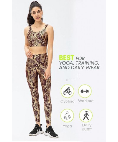 Women 2 Piece Workout Outfits Sports Bra Seamless Leggings Yoga Gym Activewear Set Gold & Wine $32.20 Activewear