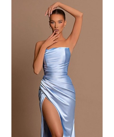 Satin Mermaid Prom Dress with Slit Strapless Long Bridesmaid Dresses for Women Pleated Formal Evening Gowns Royal Blue $26.40...