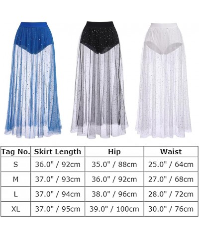 Women Sheer Mesh 2 in 1 Long Sparkly Sequins Tulle Skirt High Waist Sexy Galaxy See Through Festival Maxi Skirts White Sequin...