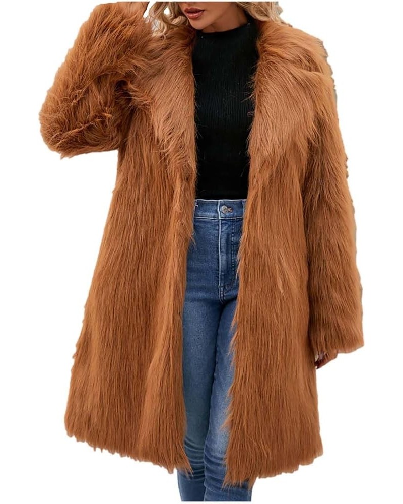 Women Luxury Faux Fur Winter Coats,Long Faux Fur Coat Lapel Open Front Fuzzy Faux Fur Jacket Outerwear Brown 33 $25.37 Coats