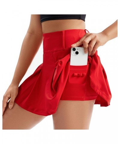 Womens Mini Pleated Tennis Skirt Athletic Golf Skirts with Pockets Flowy Workout Short Skort Cute Clothes Summer Red $12.00 S...