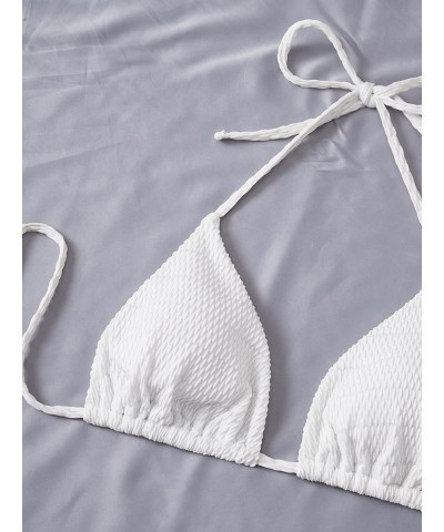 Women's 3 Piece Swimsuits Triangle Halter Bikini Sets Bathing Suit with Beach Cover Up Skirt White $20.15 Swimsuits