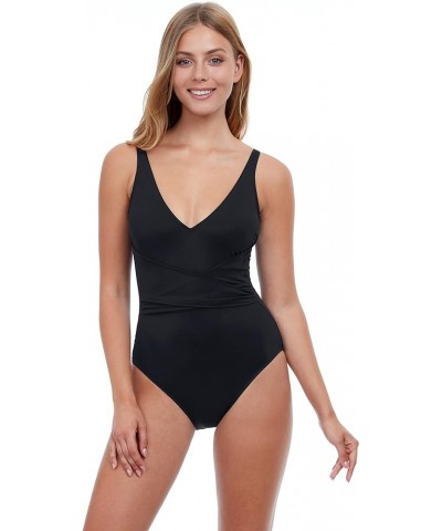 Women's Standard Tutti Frutti V-Neck One Piece Black $34.44 Swimsuits