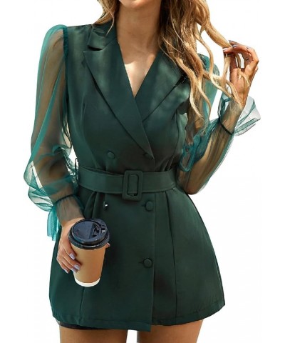 Blazer Dress for Women Elegant Mesh Long Sleeve Double Breasted Belt Blazer Mini Dress Casual Work Office Blazer Jackets Dark...