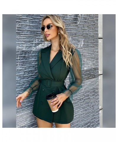 Blazer Dress for Women Elegant Mesh Long Sleeve Double Breasted Belt Blazer Mini Dress Casual Work Office Blazer Jackets Dark...