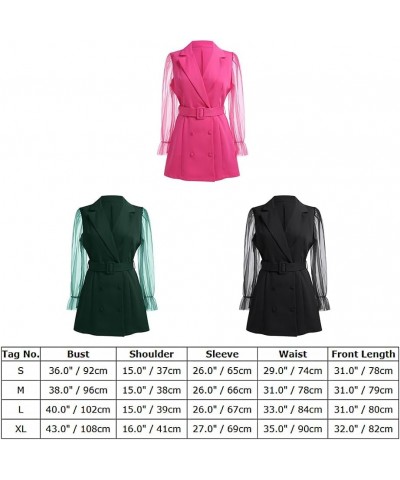 Blazer Dress for Women Elegant Mesh Long Sleeve Double Breasted Belt Blazer Mini Dress Casual Work Office Blazer Jackets Dark...