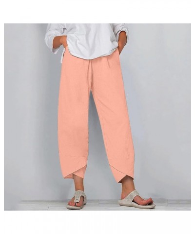 Linen Pants Women Plus Size High Waisted Elastic Trouser Fashion Drawstring Pants Loose Breathable Capris with Pockets A2 - O...