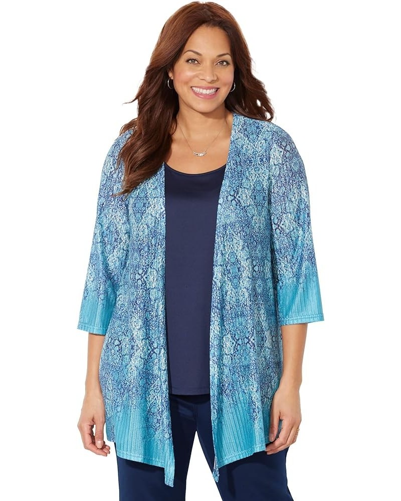 Women's Plus Size Harmony Knit Herringbone Cardigan Waterfall Tapestry Border $34.17 Sweaters