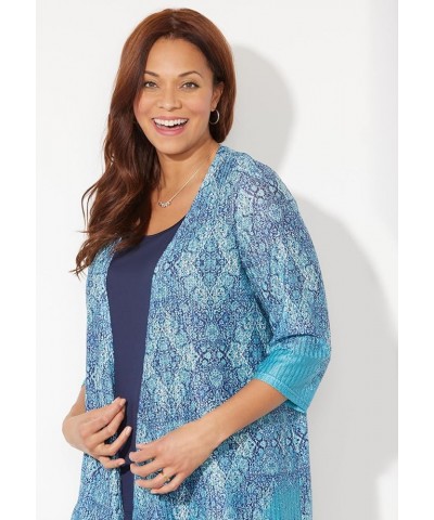 Women's Plus Size Harmony Knit Herringbone Cardigan Waterfall Tapestry Border $34.17 Sweaters