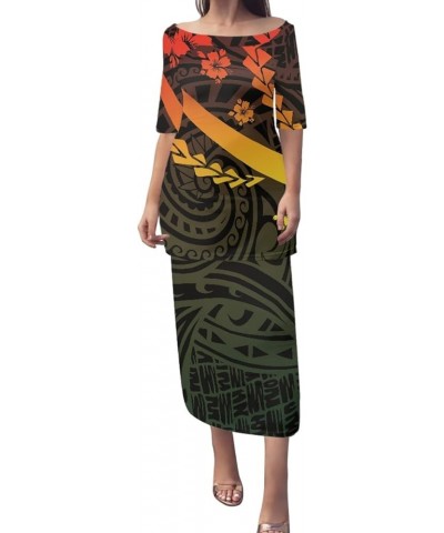 JooMeryer Womens 2 Piece Outfit Polynesian Short Sleeve Pullover Maxi Dress Puletasi Samoan Dress Polynesian Traditional Trib...