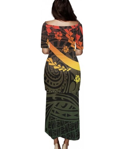 JooMeryer Womens 2 Piece Outfit Polynesian Short Sleeve Pullover Maxi Dress Puletasi Samoan Dress Polynesian Traditional Trib...