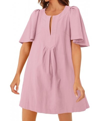 Women's Elegant Pleated Dress V-Neck Oversized Flutter Sleeves Summer Shift Casual Mini Dresses with Pockets Dark Pink $23.93...