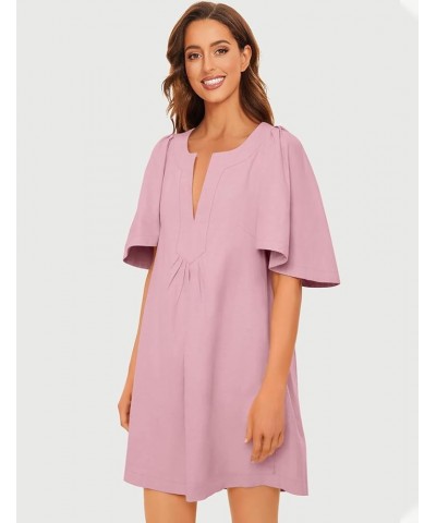 Women's Elegant Pleated Dress V-Neck Oversized Flutter Sleeves Summer Shift Casual Mini Dresses with Pockets Dark Pink $23.93...