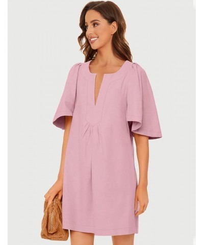 Women's Elegant Pleated Dress V-Neck Oversized Flutter Sleeves Summer Shift Casual Mini Dresses with Pockets Dark Pink $23.93...