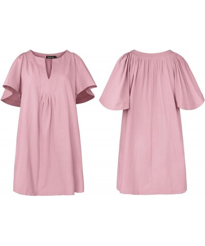 Women's Elegant Pleated Dress V-Neck Oversized Flutter Sleeves Summer Shift Casual Mini Dresses with Pockets Dark Pink $23.93...