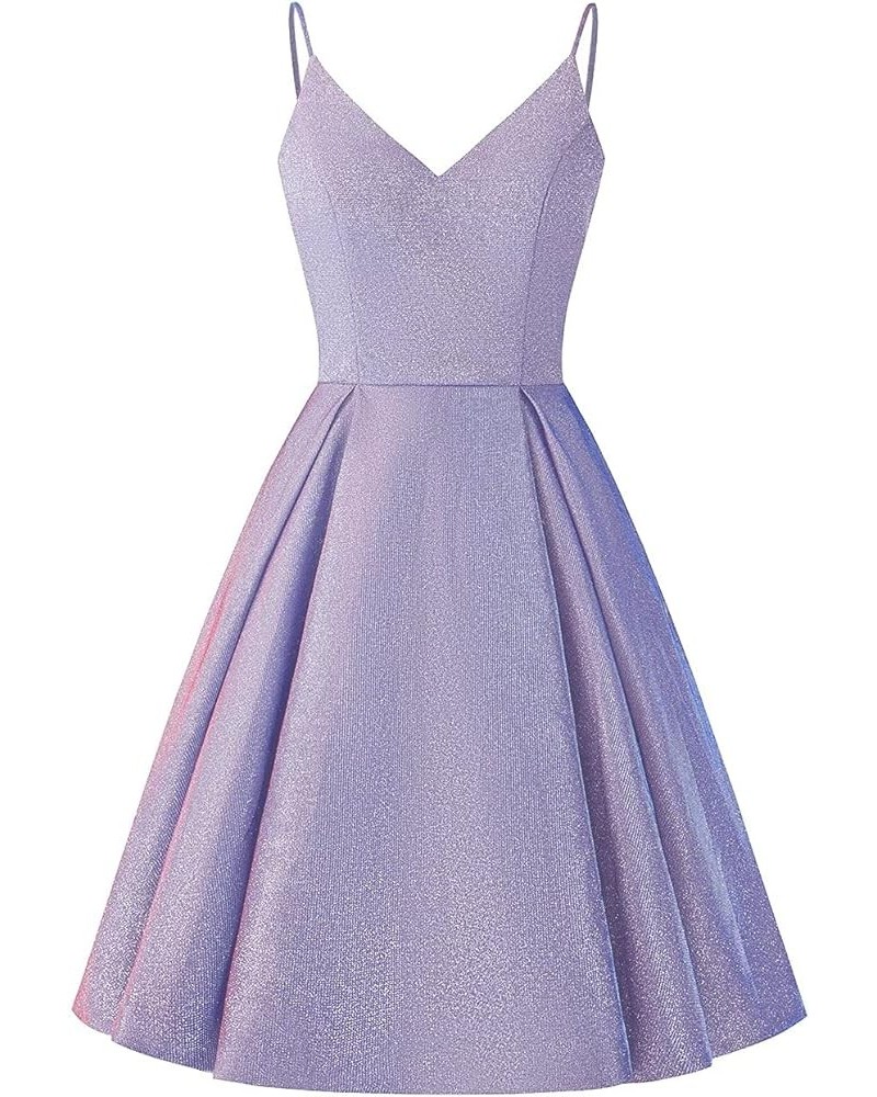 Spaghetti Straps Homecoming Dresses Short Glitter Formal Prom Dress for Women with Pockets Lavender $31.79 Dresses